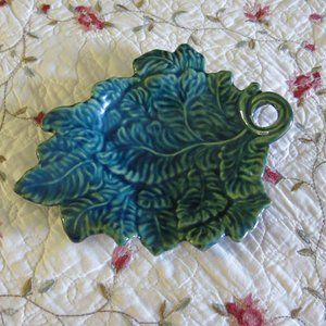 Rowe Pottery Works Cambridge WI Blue Teal Green Organic Leaf Tray or Wall Décor